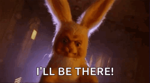 Stuffed Bunny In Dark Saying I'll Be There GIF