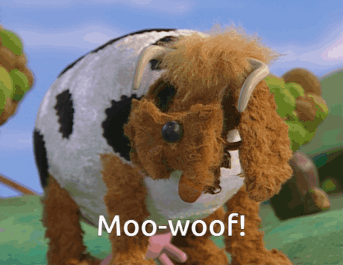 Stuffed Cow Says Moo-Woof GIF