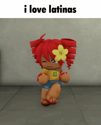 Stuffed Doll With Red Hair And Yellow Flower Dancing I Love Latinas GIF
