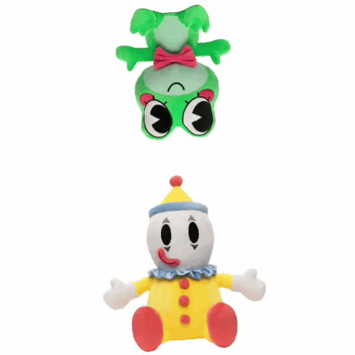 Stuffed Frog and Clown Next to Each Other