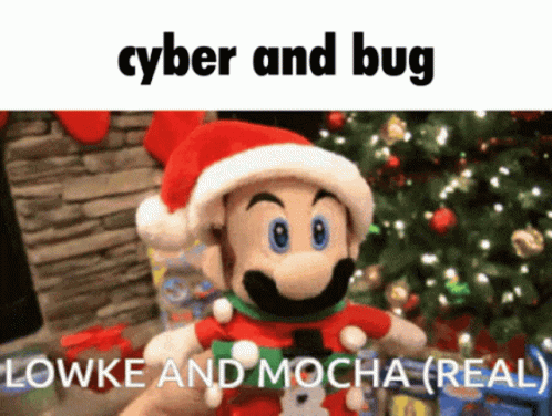 Stuffed Mario In Santa Hat Saying Cyber And Bug Lowke And Mocha Real GIF