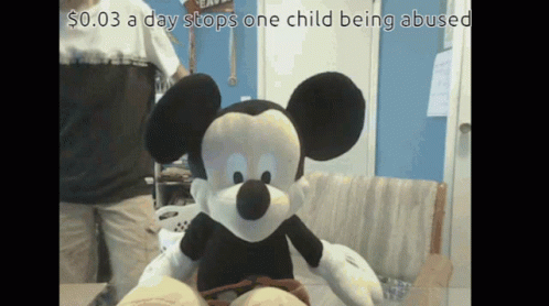 Stuffed Mickey Mouse $ .03 A Day Stops One Child Being Abused
