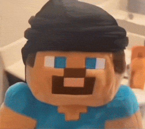 Stuffed Minecraft Character Blue Shirt Black Hat