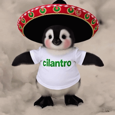 Stuffed Penguin in Sombrero and Cilantro Shirt
