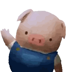 Stuffed Pig in Overalls and Blue Shirt Waving