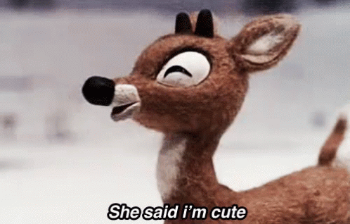 Stuffed Reindeer Saying She Said I'm Cute In Snow GIF