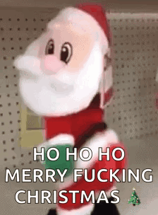 Stuffed Santa Claus Holding Green Cup Saying Ho Ho Ho Merry Fucking Christmas