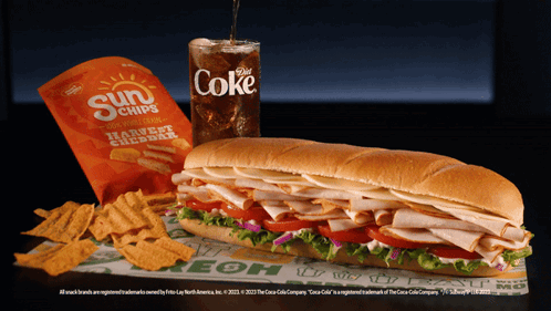 Sub Sandwich with Sun Chips and Coke