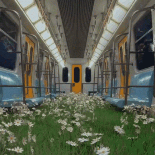 Subway Car With Flowers Growing From Seats