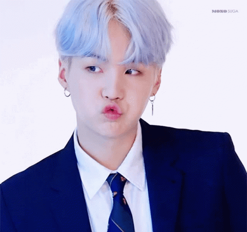 Suga Pouting Lips With Navy Blue Suit GIF