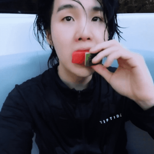 Suga Eating Watermelon While Seating GIF