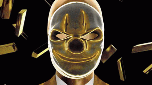 Suit-and-Tie Man With Clown Mask and Gold Bars