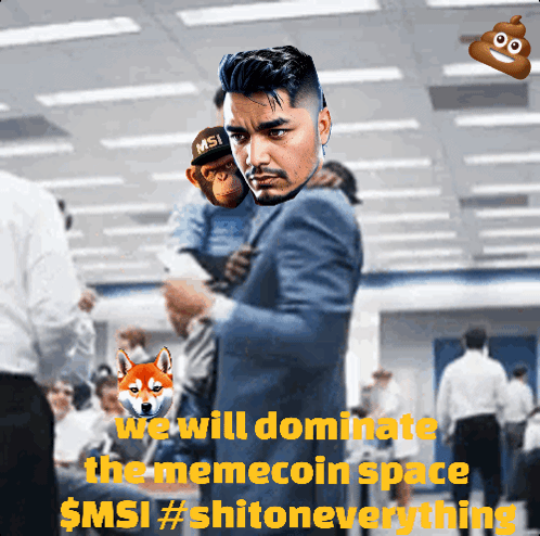 Suited Man Holding Monkey Says We Will Dominate Memecoin GIF