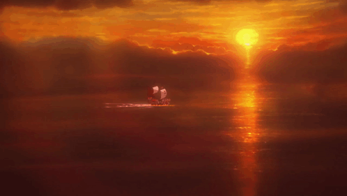 Sun Setting Over Water With Boat GIF