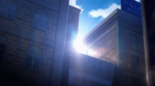 Sun Shining Through Building Windows With Pole