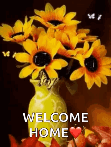 Sunflowers in Yellow Vase Welcome Home