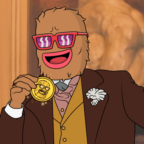 Sunglasses-wearing Cartoon Character Holding Gold Coin With Face