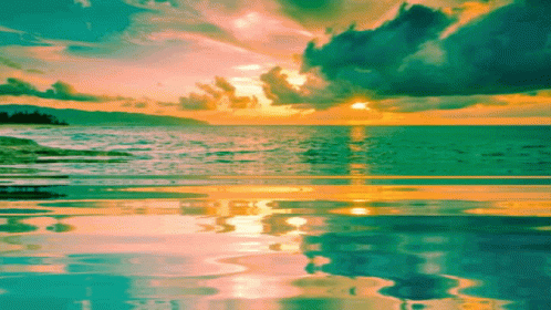 Sunset Over Ocean Painting With Reflection