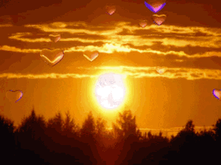 Sunset With Flying Hearts GIF