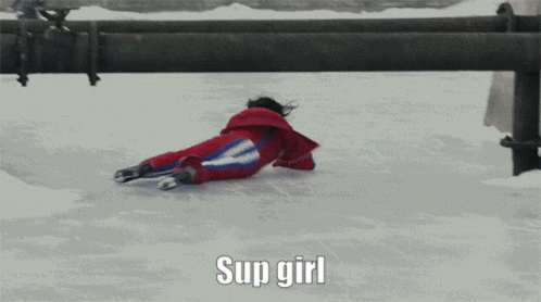 Sup Girl Man Slides From Snow GIF