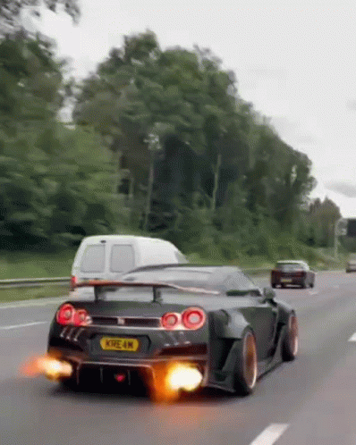 Super Car Back Fire Nissan Gtr GIF
