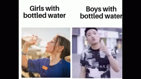 Super Idol Girls And Boys With Bottled Water GIF