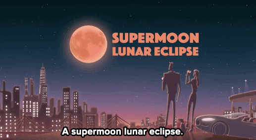 Super Moon Lunar Eclipse Over City Skyline GIF