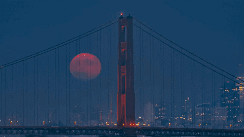 Super Moon Rising Behind Bridge GIF