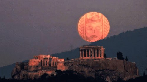 Super Moon With Face In Greece GIF