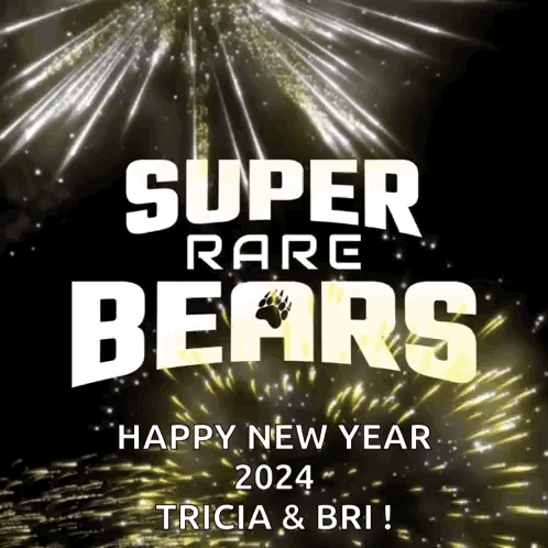 Super Rare Bears Happy New Year 2024 With Fireworks In The Background GIF