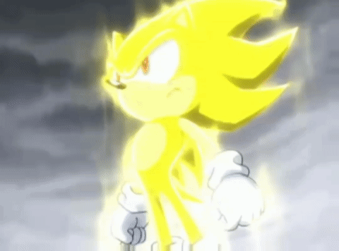 Super Sonic Is A Cartoon Character From The Video Game Sonic The Hedgehog . He Is Glowing In The Dark . GIF