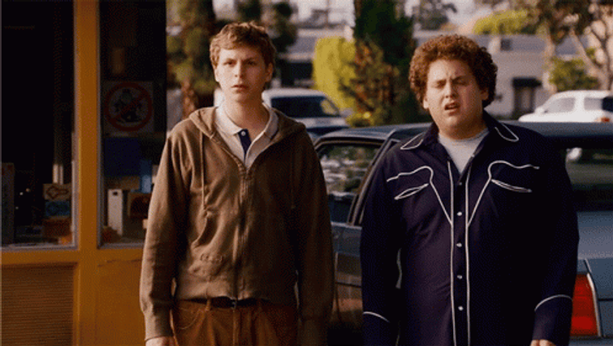 Superbad Jonah Hill And Michael Cera Standing GIF