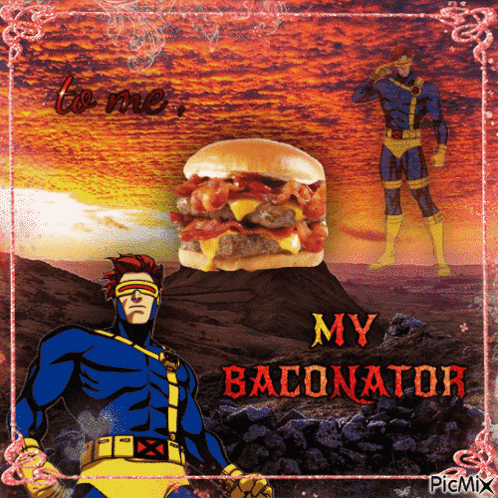 Superhero and Baconator Hamburger