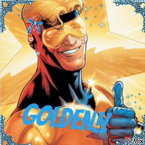 Superhero Giving Thumbs Up With Word Golden