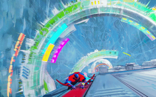 Superhero Going Down Staircase With Spiderman Sign