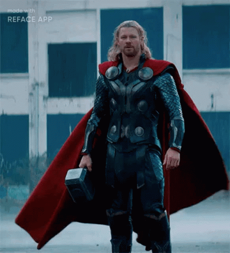 Superhero Man Holding Hammer and Reface Cape