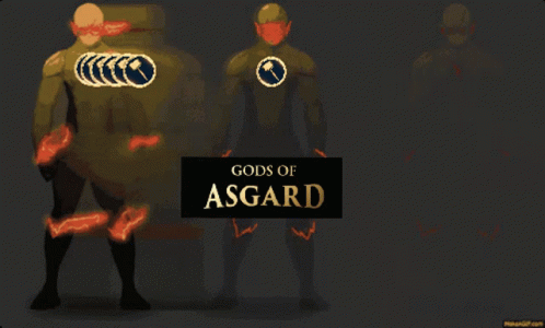 Superhero With Gods Of Asgard Above GIF