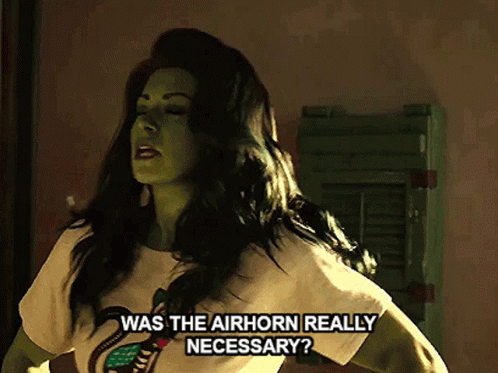 Superhero Woman Saying Was Airhorn Really Necessary