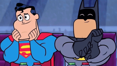 Superman And Batman Sit Next To Each Other In A Cartoon GIF