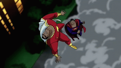 Superman And Shazam Flying Through Air GIF