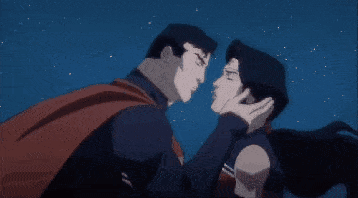 Superman And Wonder Woman Are Kissing In A Cartoon GIF