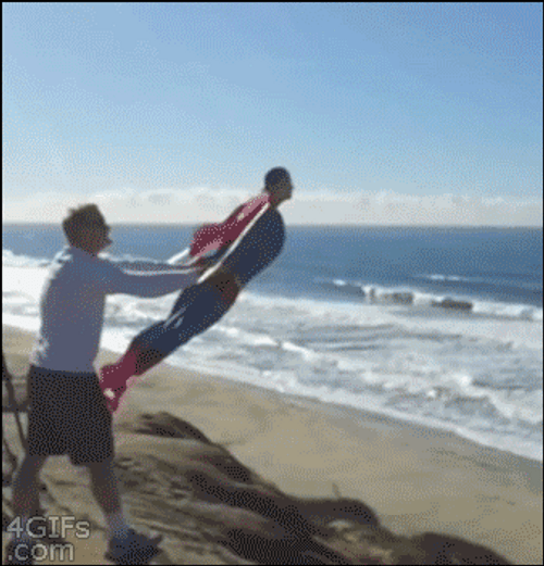 Superman Flying At The Beach GIF