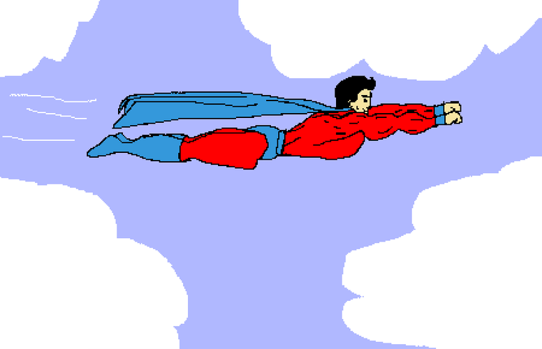 Superman Flying Purple Background With Clouds GIF