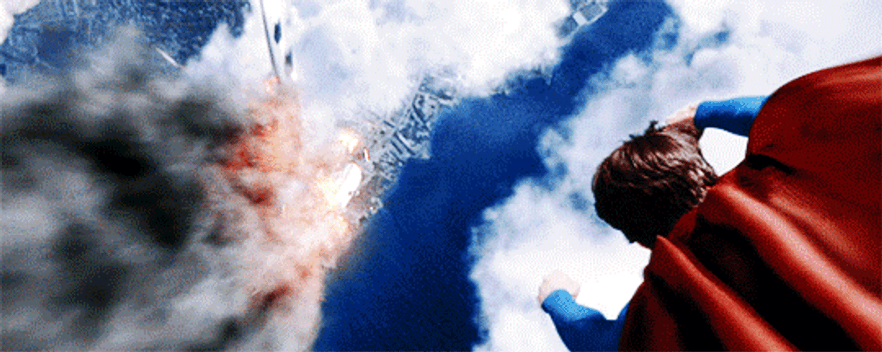 Superman Flying Through Airplane Catching Fire GIF