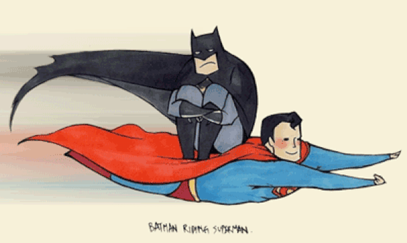 Superman Flying With Batman On His Back GIF