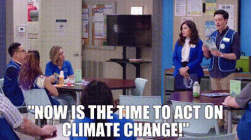 Superstore Employees Talk About Climate Change GIF