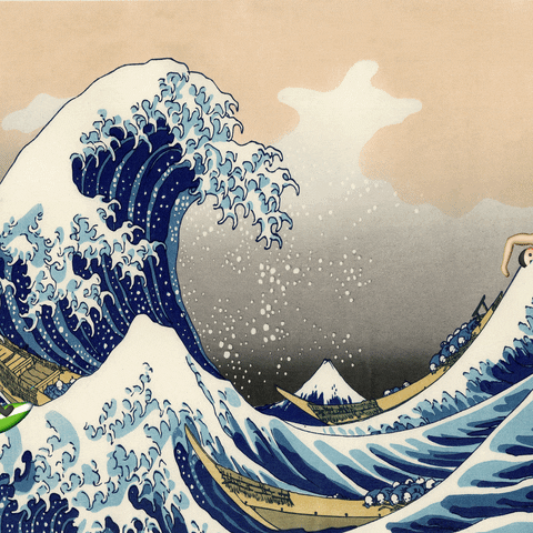 Surfing Over Japanese Wave GIF