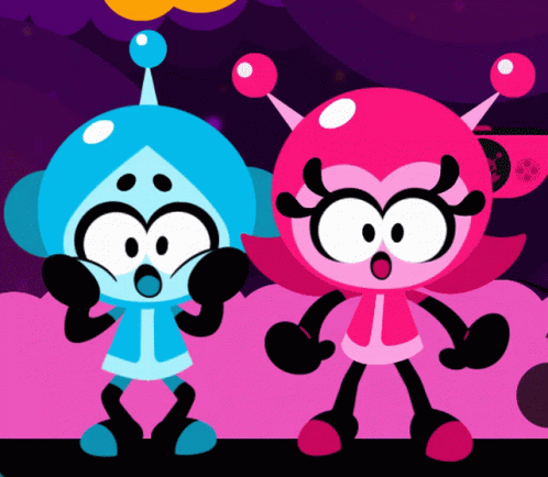 Surprised Blue and Pink Cartoon Characters