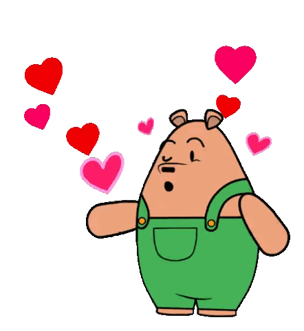 Surprised Cartoon Bear Surrounded by Hearts