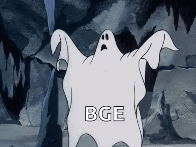 Surprised Cartoon Ghost in Front of Cave
